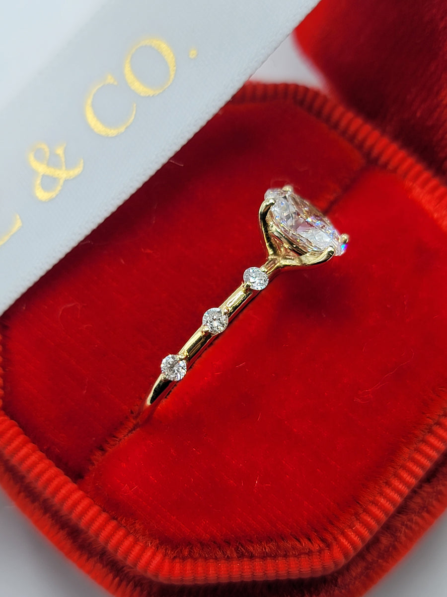 1.19 Carats Lab Grown Oval Cut Spaced Side Stones Diamond Engagement Ring