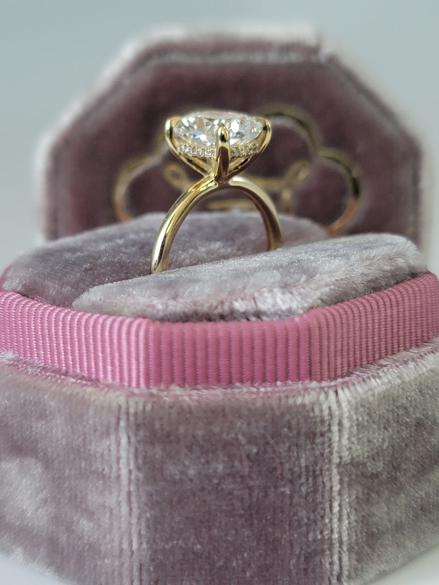3.19 Carats Lab Grown Elongated Cushion Cut Solitaire Hidden Halo Diamond Engagement Ring