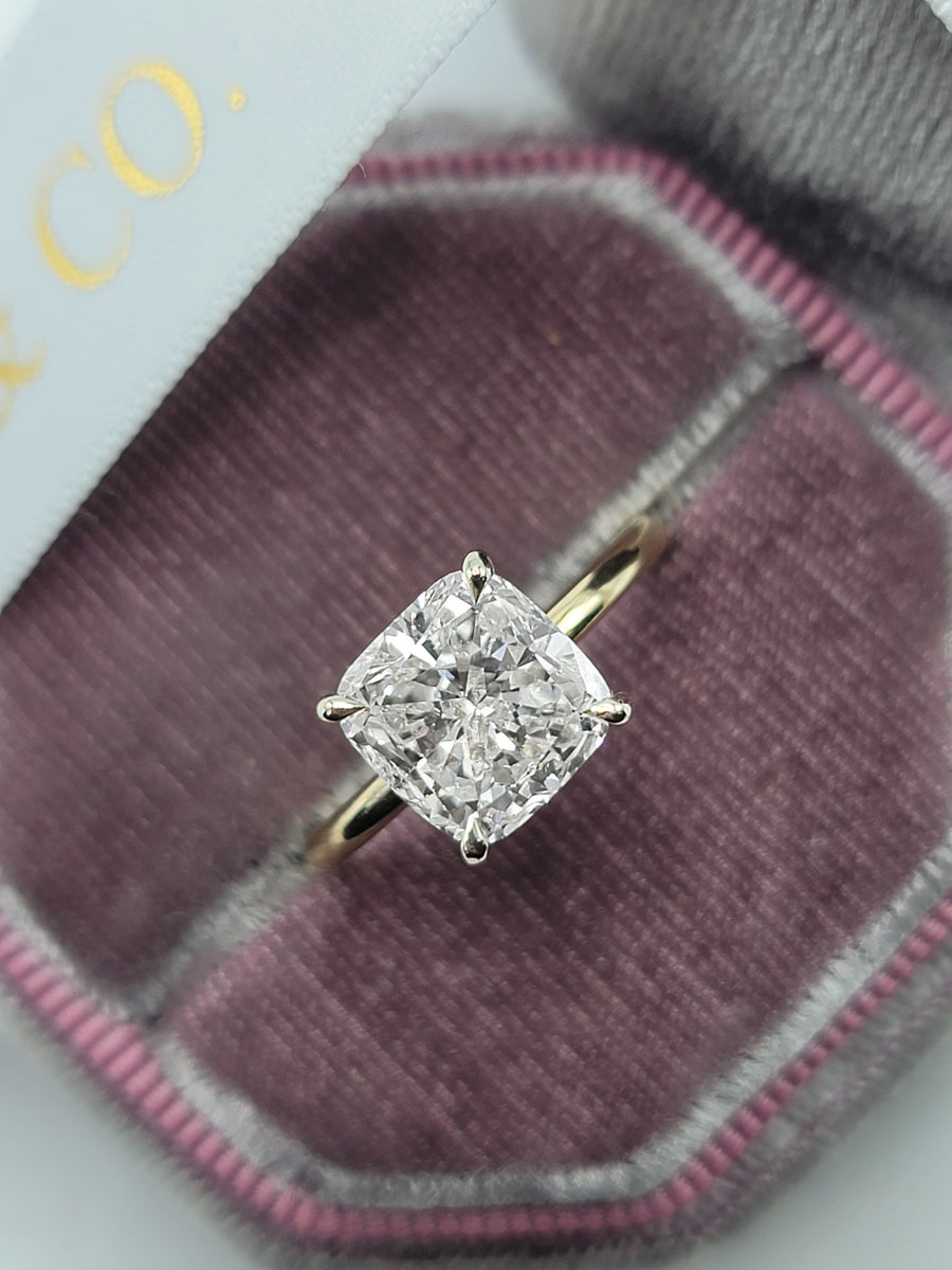 3.17 Carats Cushion Cut Solitaire Hidden Halo Diamond Engagement Ring