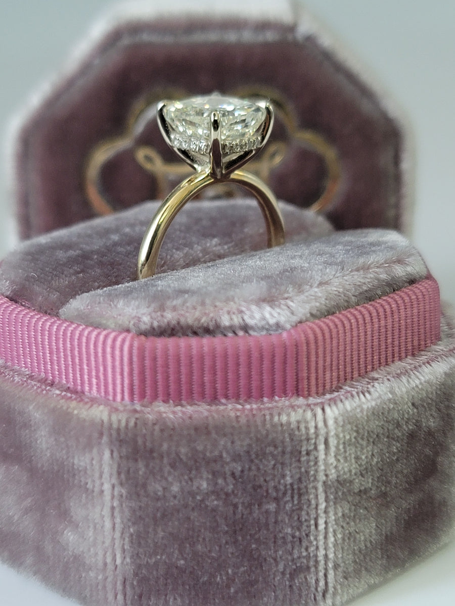 3.17 Carats Cushion Cut Solitaire Hidden Halo Diamond Engagement Ring