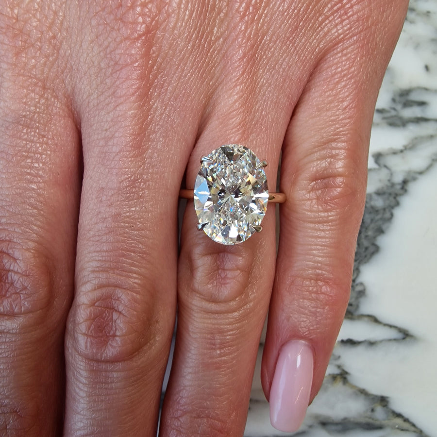 7.22 Carats Lab Grown Oval Cut Two Tone Solitaire Hidden Halo Diamond Engagement Ring