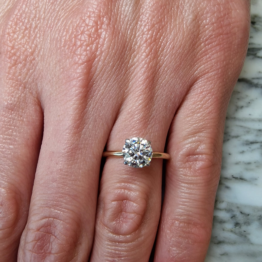 1.35 Carats Lab Grown Round Brilliant Cut Two Tone Solitaire Hidden Halo Diamond Engagement Ring