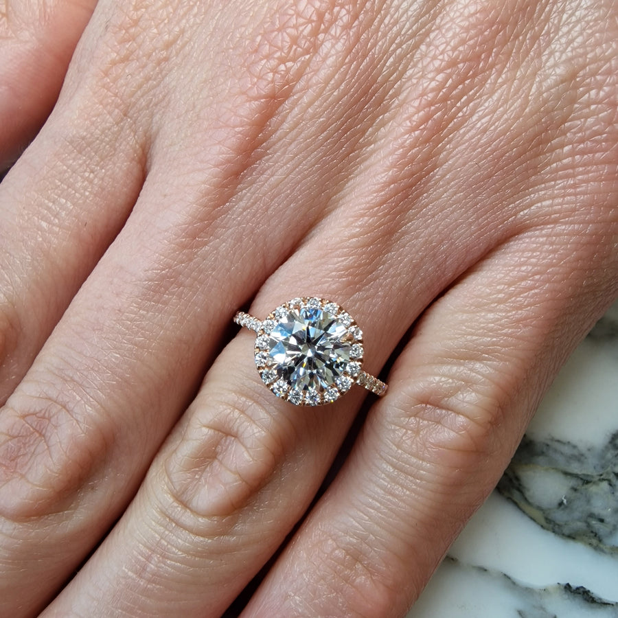 2 Carats Lab Grown Round Brilliant Cut Micropaved Halo Side Stones Diamond Engagement Ring
