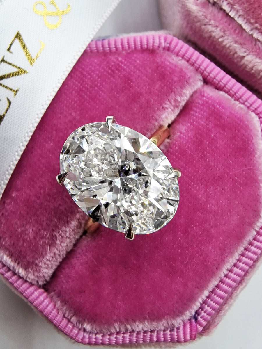 7.22 Carats Lab Grown Oval Cut Two Tone Solitaire Hidden Halo Diamond Engagement Ring