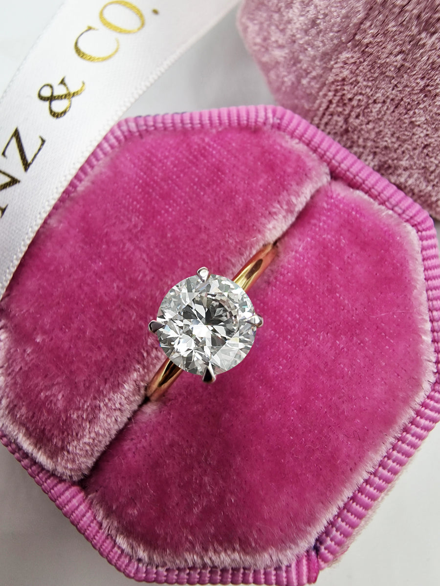 1.35 Carats Lab Grown Round Brilliant Cut Two Tone Solitaire Hidden Halo Diamond Engagement Ring