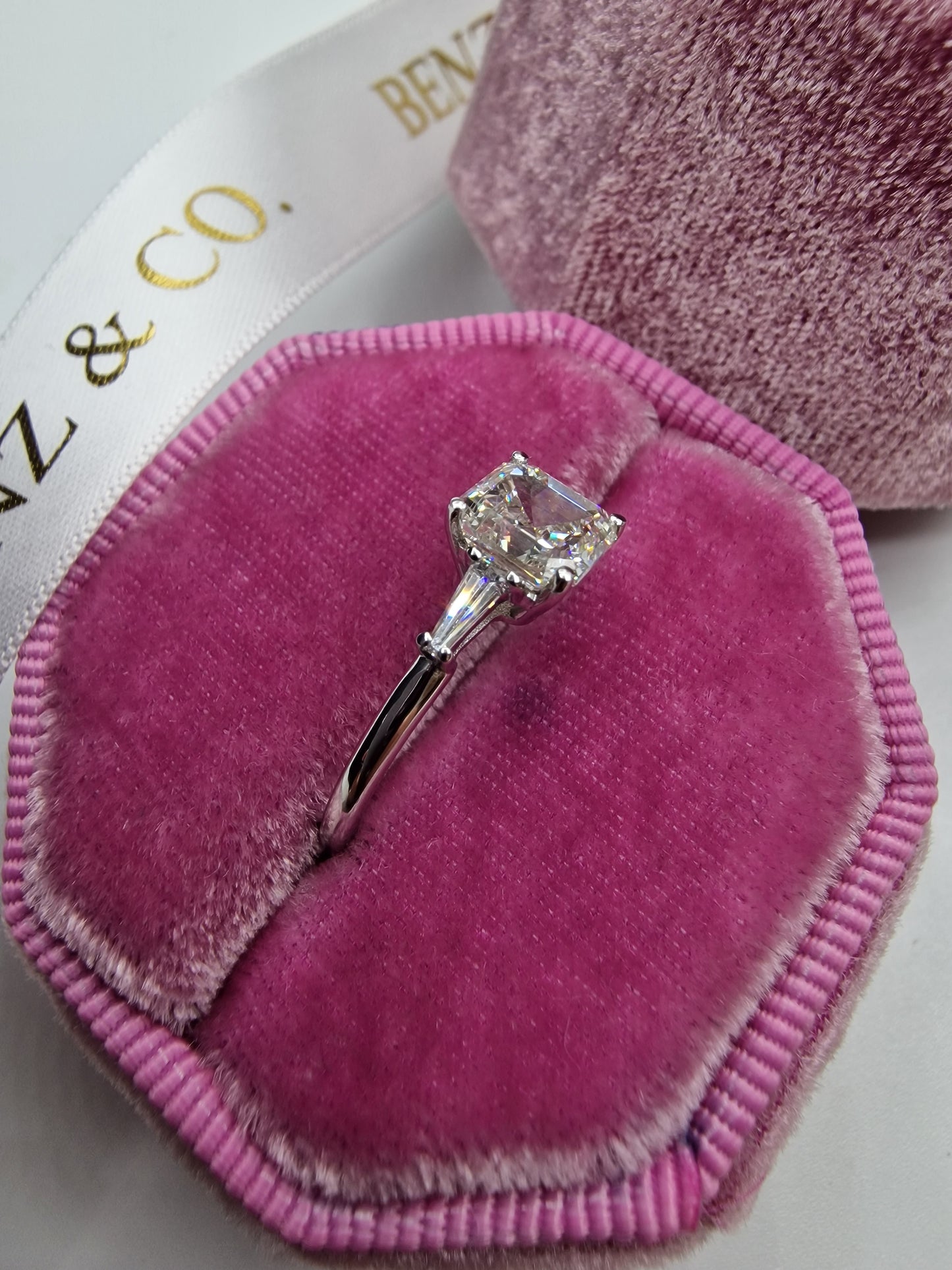 1.51 Carats Asscher Cut with Tapered Baguette Side Stones Diamond Engagement Ring