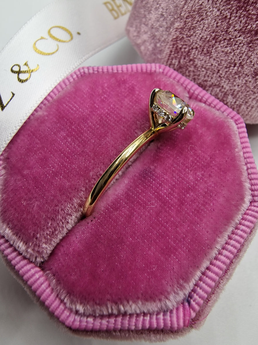 1.35 Carats Lab Grown Round Brilliant Cut Two Tone Solitaire Hidden Halo Diamond Engagement Ring