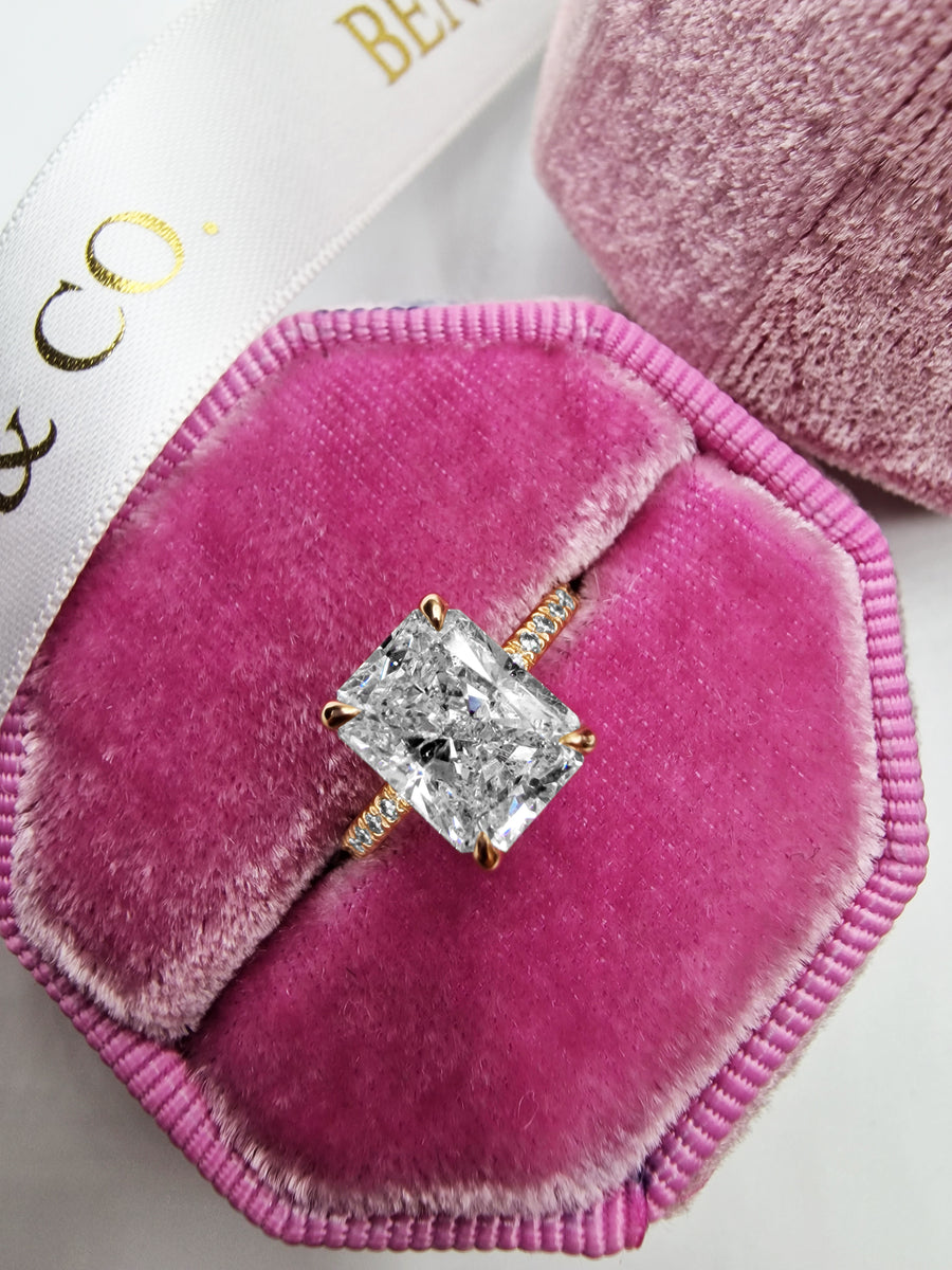 2.83 Carats Radiant Cut Micropaved Side Stones Hidden Halo Diamond Engagement Ring