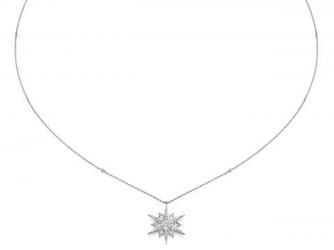 Big Size Star Diamond Pendant Necklace In 18K White Gold - BenzDiamonds