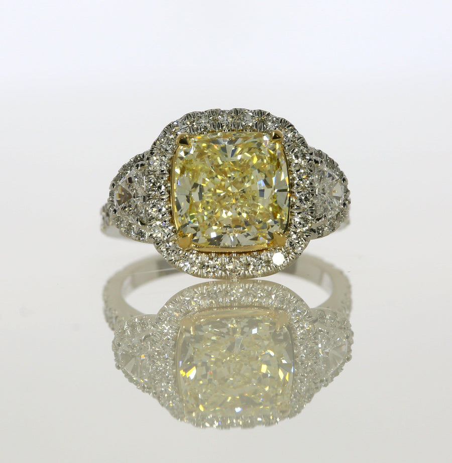 5.25 ct Fancy Yellow Cushion Cut Diamond Engagement Ring - BenzDiamonds