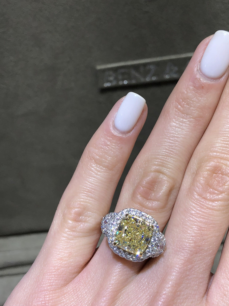 5.25 ct Fancy Yellow Cushion Cut Diamond Engagement Ring - BenzDiamonds