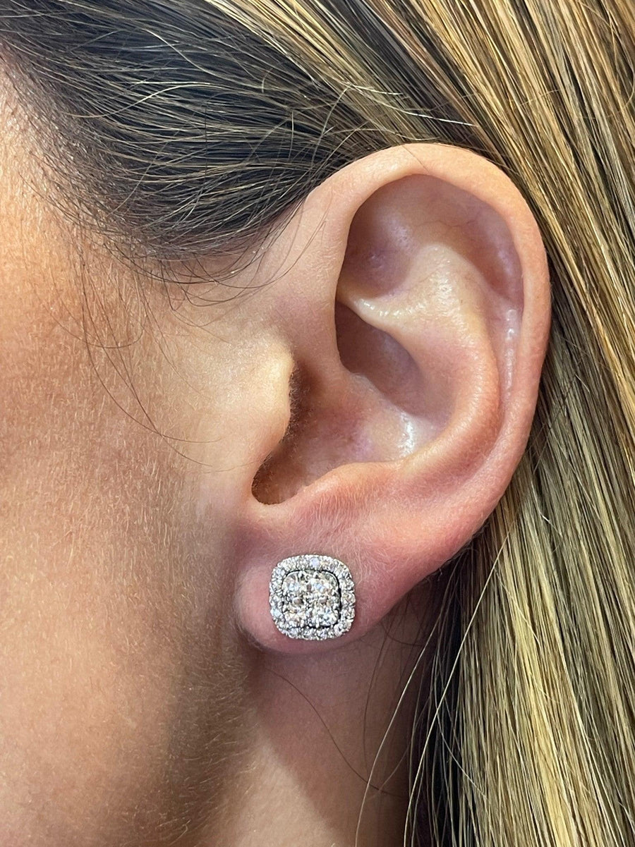 Big Cushion Shaped Diamond Cluster Earrings - BenzDiamonds