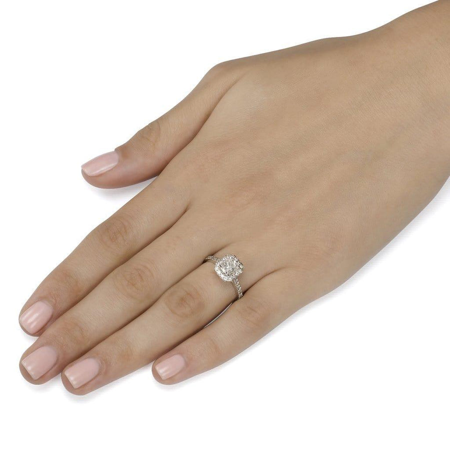 1.40 Carats Radiant Cut Halo Micropaved Diamond Engagement Ring - BenzDiamonds