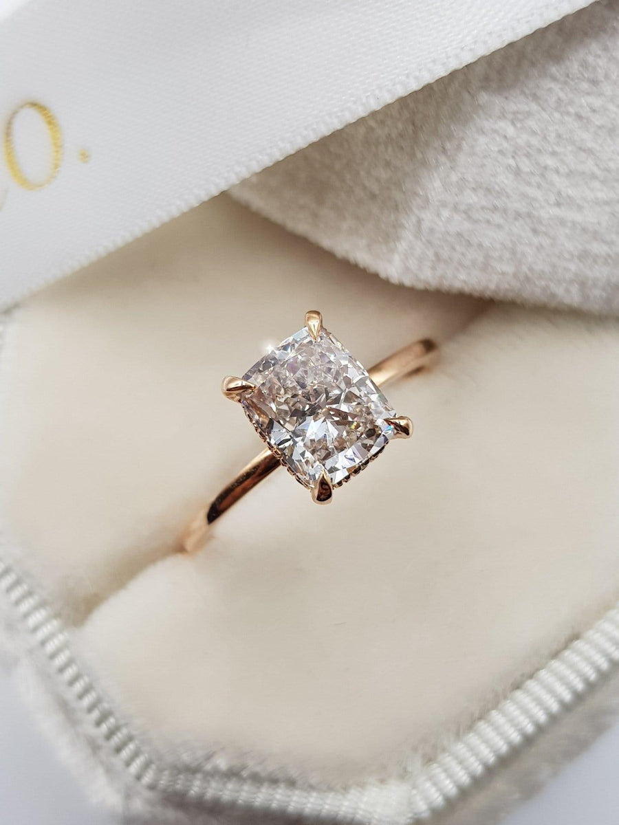 1.62 Carats Elongated Cushion Hidden Halo Diamond Engagement Ring - BenzDiamonds