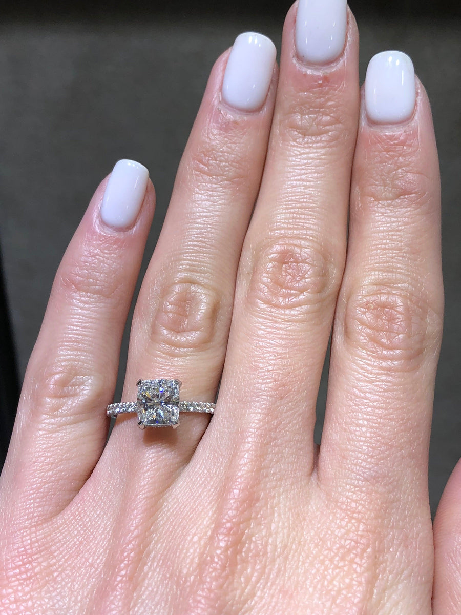 1.90 Carats Cushion Cut Accented Basket Diamond Engagement Ring - BenzDiamonds