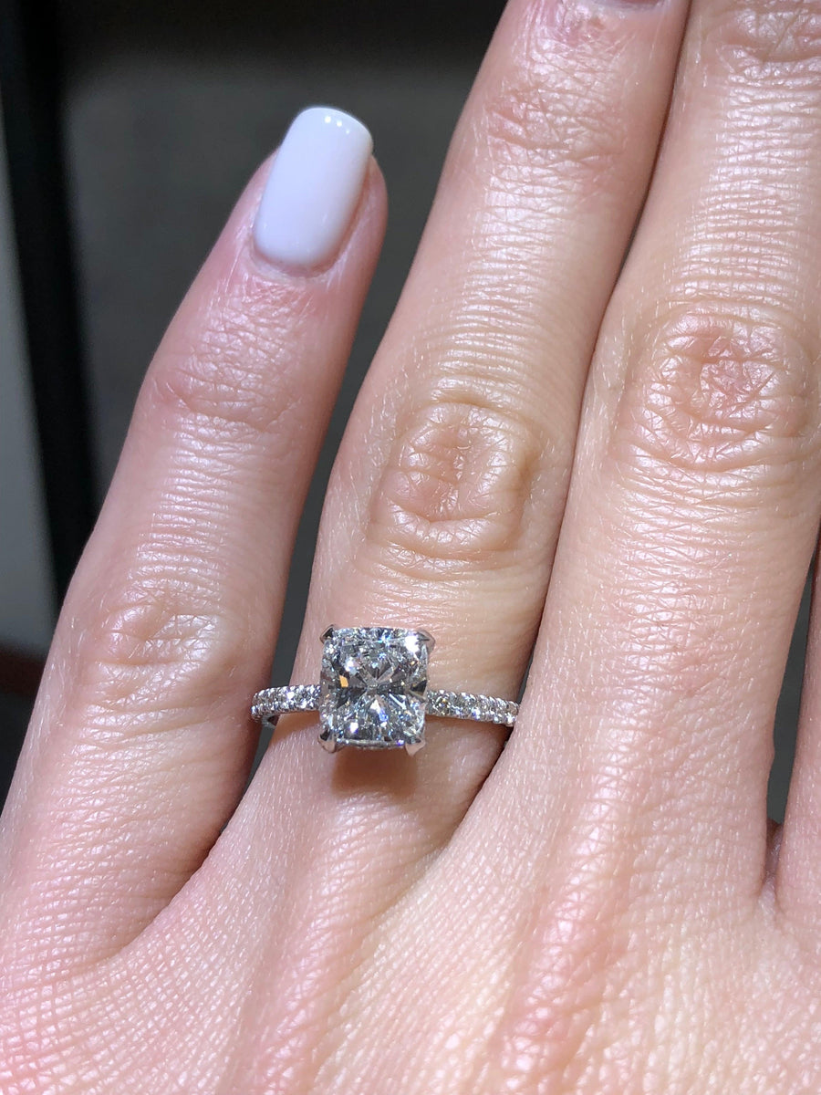 1.90 Carats Cushion Cut Accented Basket Diamond Engagement Ring - BenzDiamonds