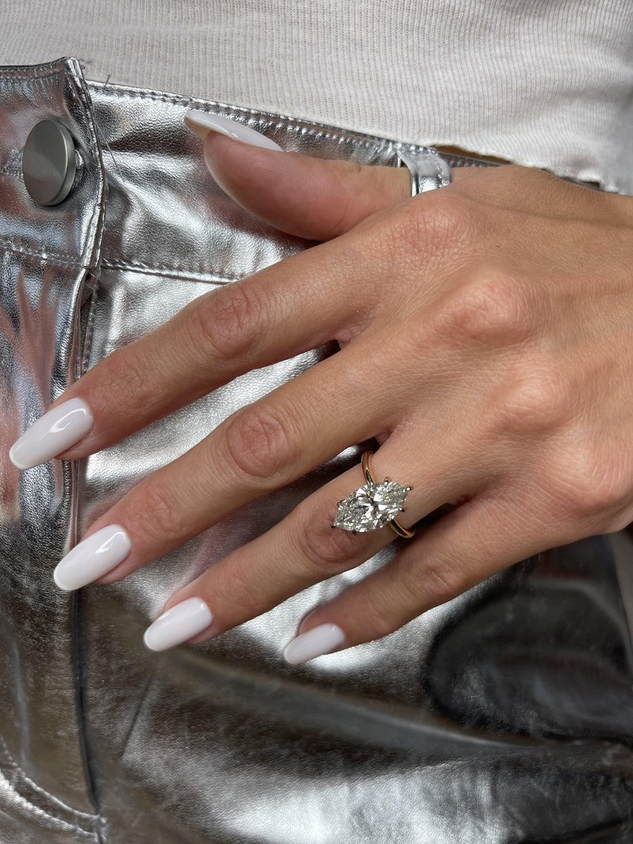 4.09 Carats Marquise Cut Two Tone Solitaire Hidden Halo Diamond Engagement Ring - BenzDiamonds