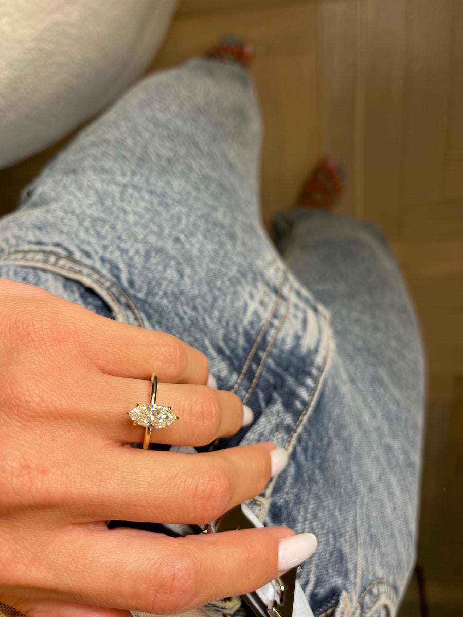 1.75 Carats Marquise Cut Solitaire Hidden Halo Diamond Engagement Ring