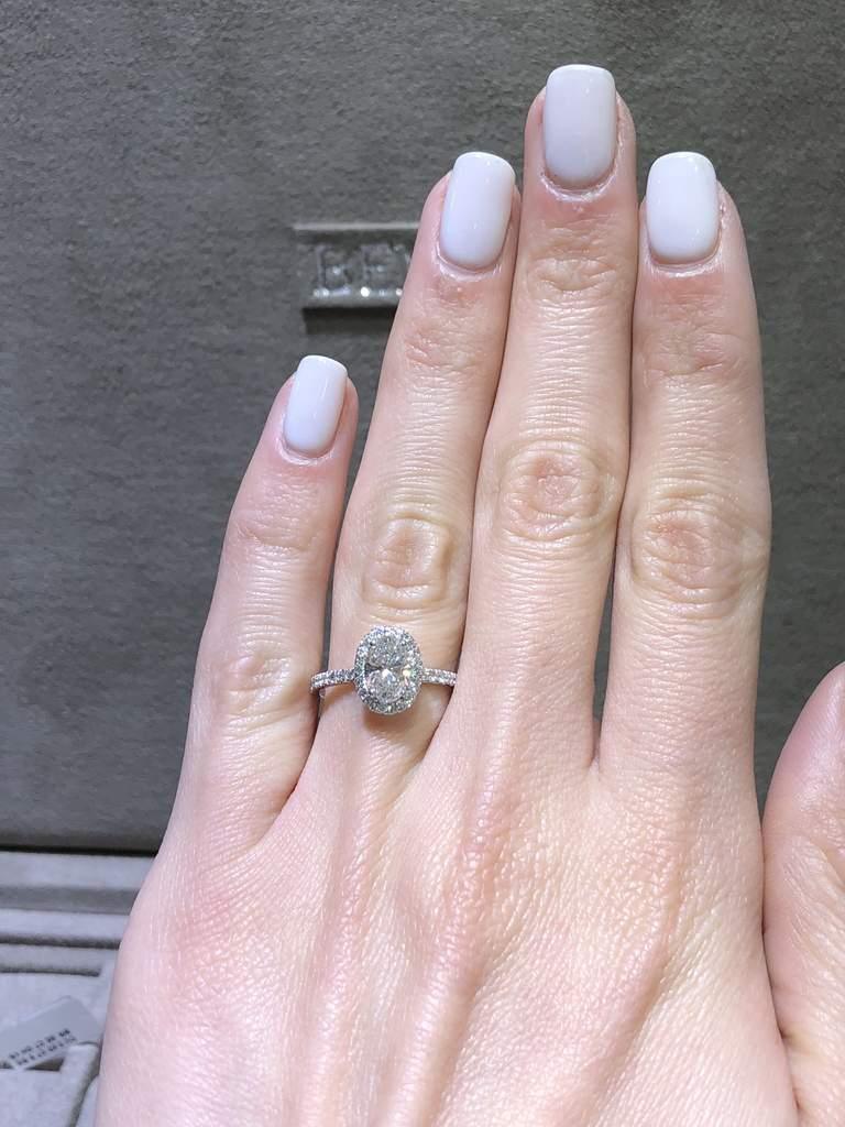 1.20 Carats Oval Cut Micropave Halo Diamond Engagement Ring - BenzDiamonds