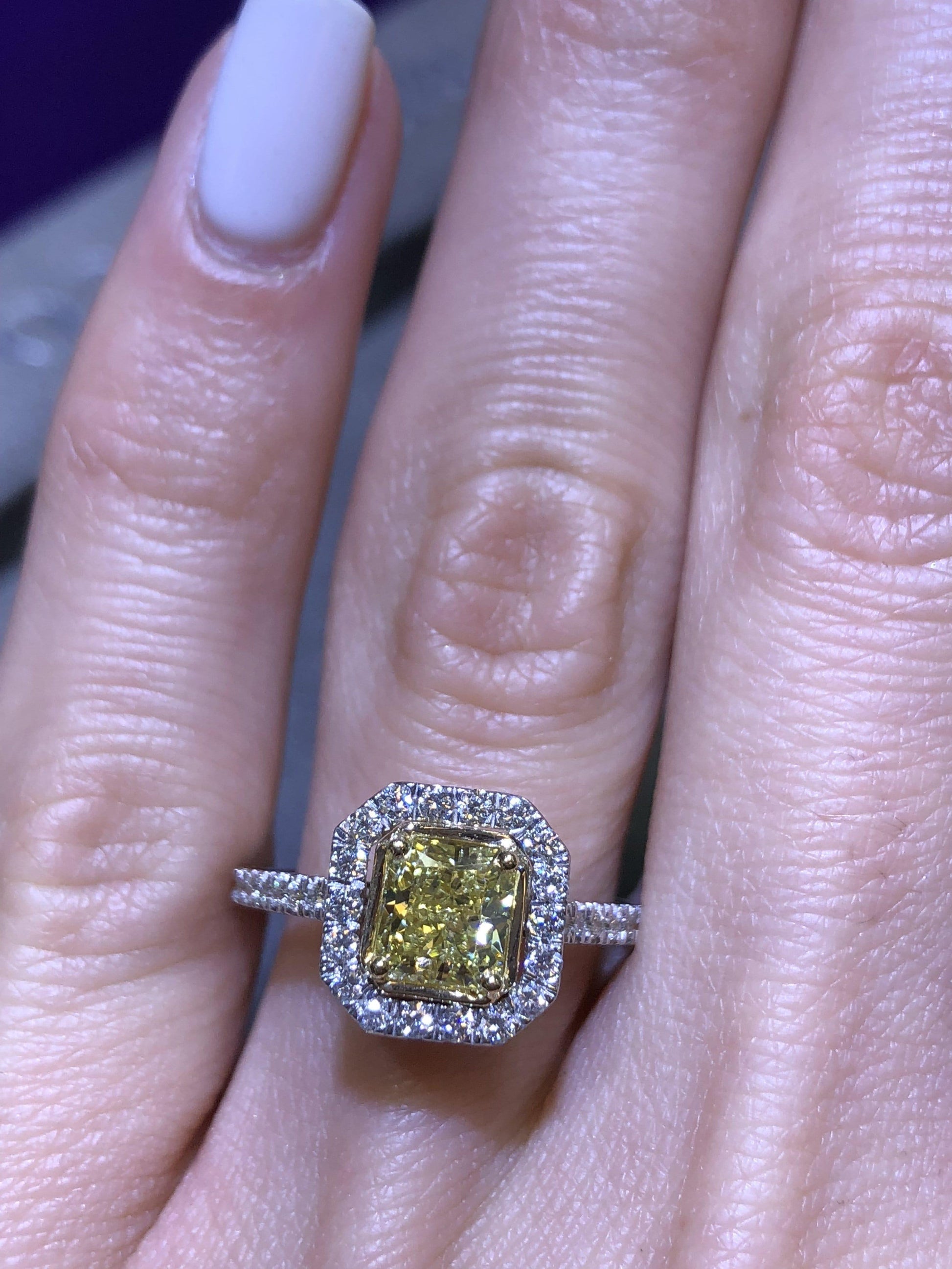 1.37 ct Fancy Yellow Radiant Cut Diamond Engagement Ring - BenzDiamonds