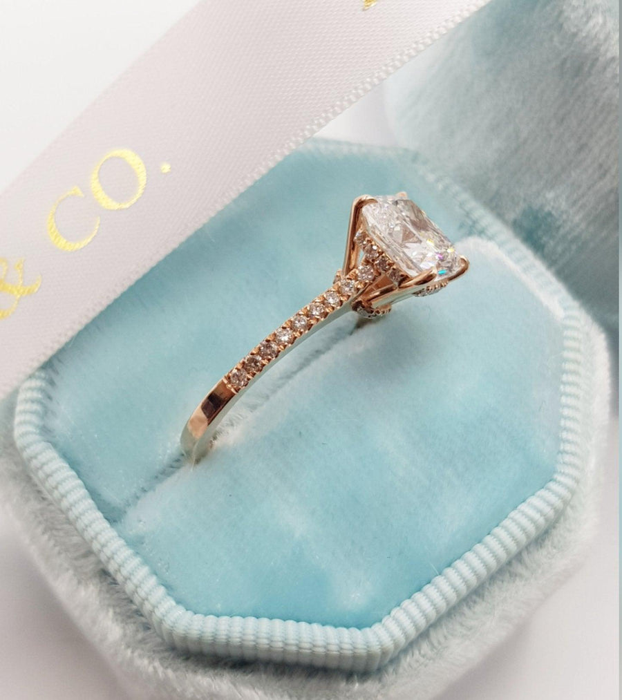2.80 Carats Cushion Cut Micropave Side Stones Hidden Halo Diamond Engagement Ring - BenzDiamonds