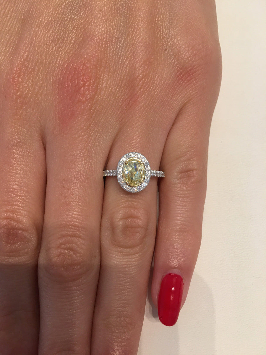 1.55 ct Fancy Yellow Oval Cut Diamond Engagement Ring - BenzDiamonds