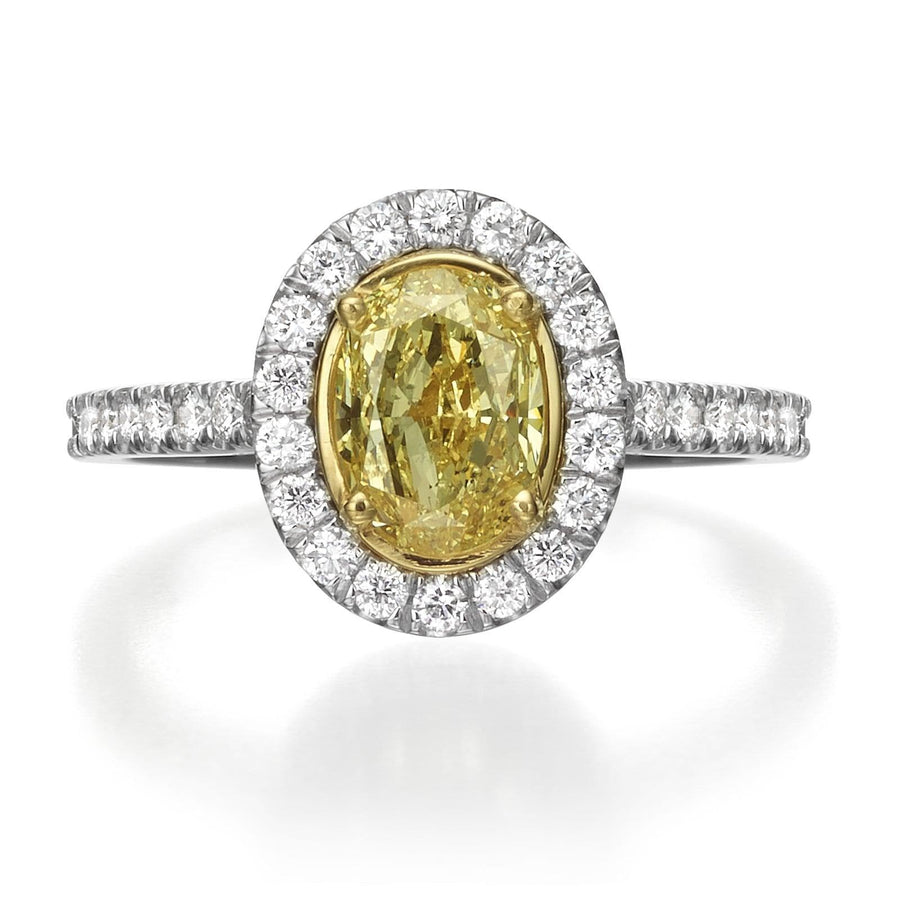 1.55 ct Fancy Yellow Oval Cut Diamond Engagement Ring - BenzDiamonds