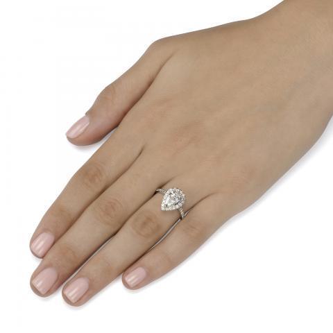 1.20 Carats Pear Shaped Halo Micropaved Diamond Engagement Ring - BenzDiamonds