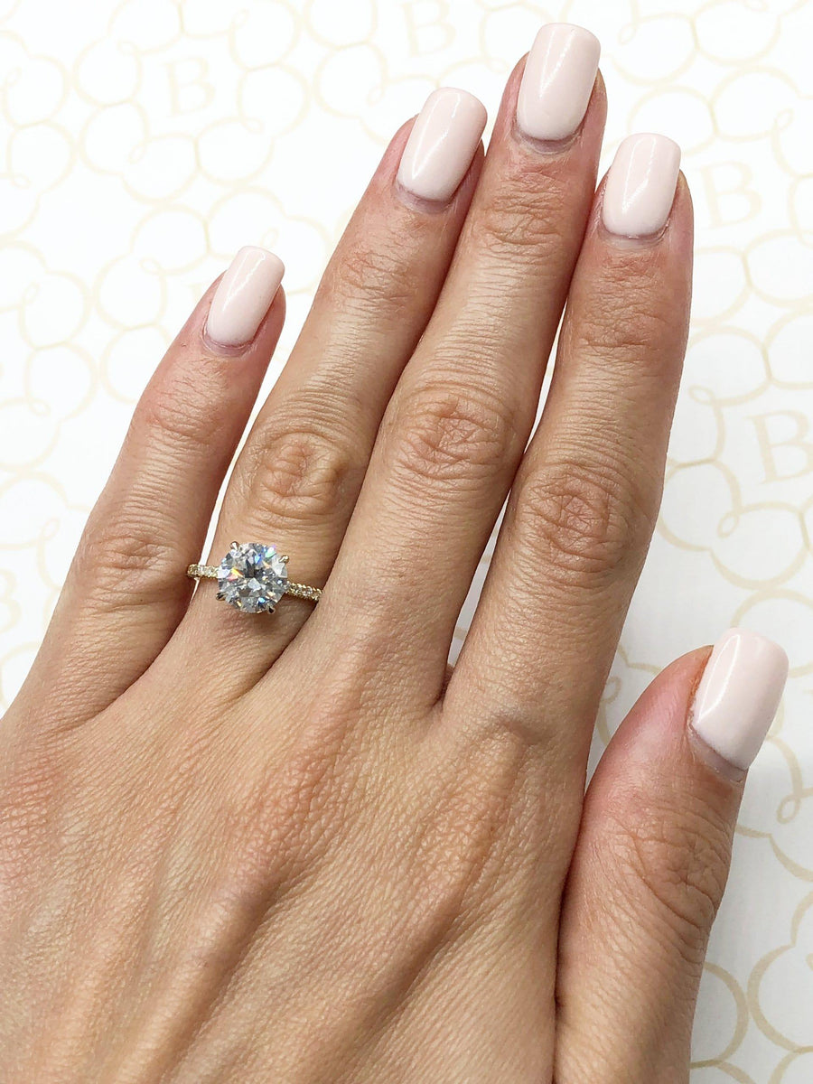 2.55 Carats Round Brilliant Cut Micropave Side Stones Diamond Engagement Ring - BenzDiamonds
