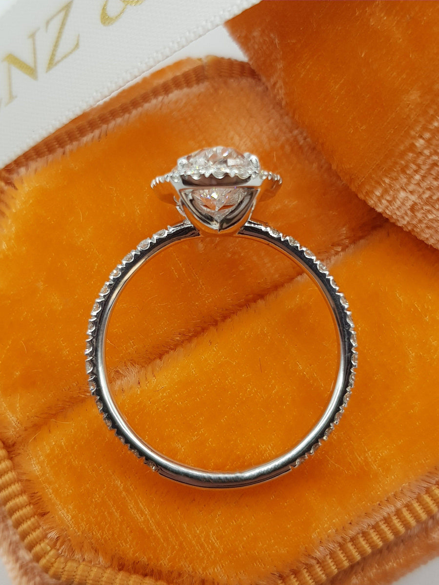 2.50 Carats Oval Cut Micropave Halo Side Stones Diamond Engagement Ring - BenzDiamonds