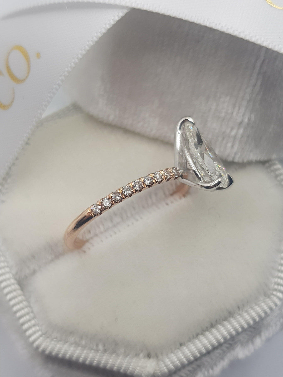 1.75 Carats Pear Shape Two-Tone Micropave Side Stones Diamond Engagement Ring - BenzDiamonds