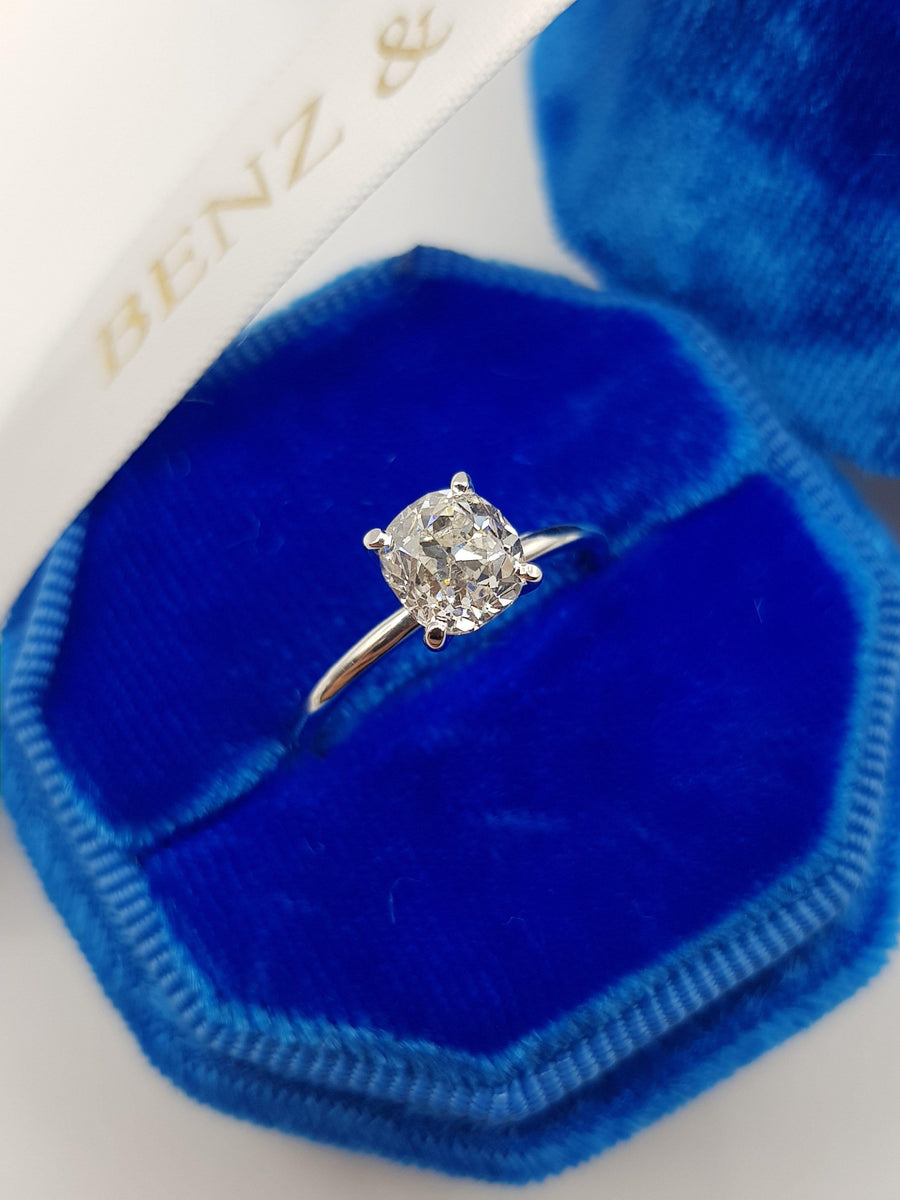 1.10 Carats Old Mine Cushion Cut Solitaire Diamond Engagement Ring - BenzDiamonds