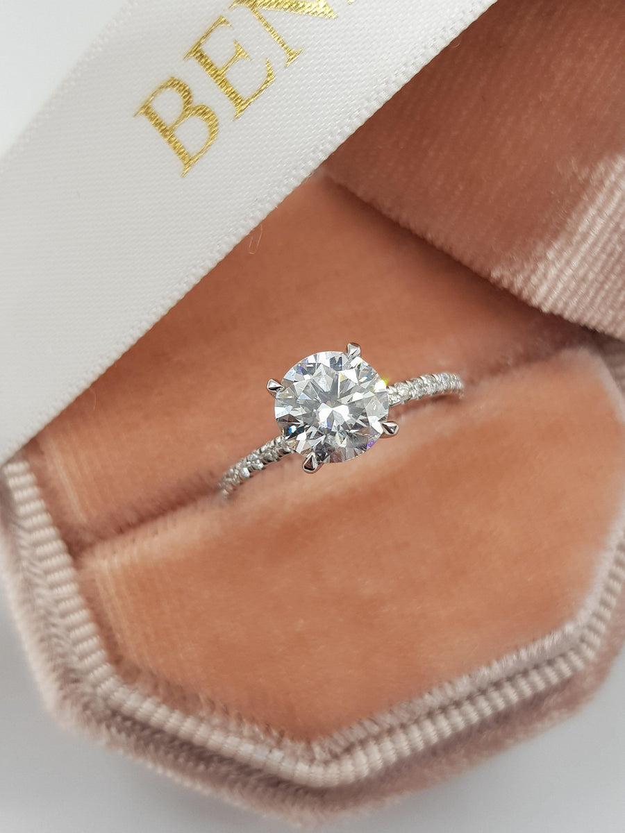 1.20 Carats Round Brilliant Cut Micropave Side Stones Hidden Halo Diamond Engagement Ring - BenzDiamonds