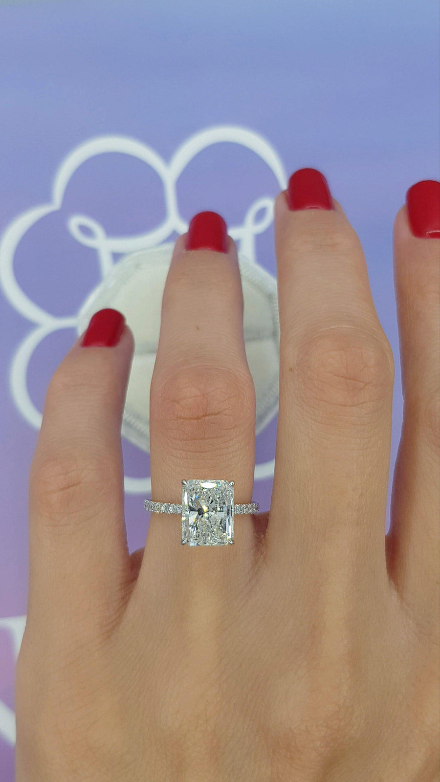 3.32 Carats Radiant Cut Micropaved Side Stones Hidden Halo Diamond Engagement Ring - BenzDiamonds