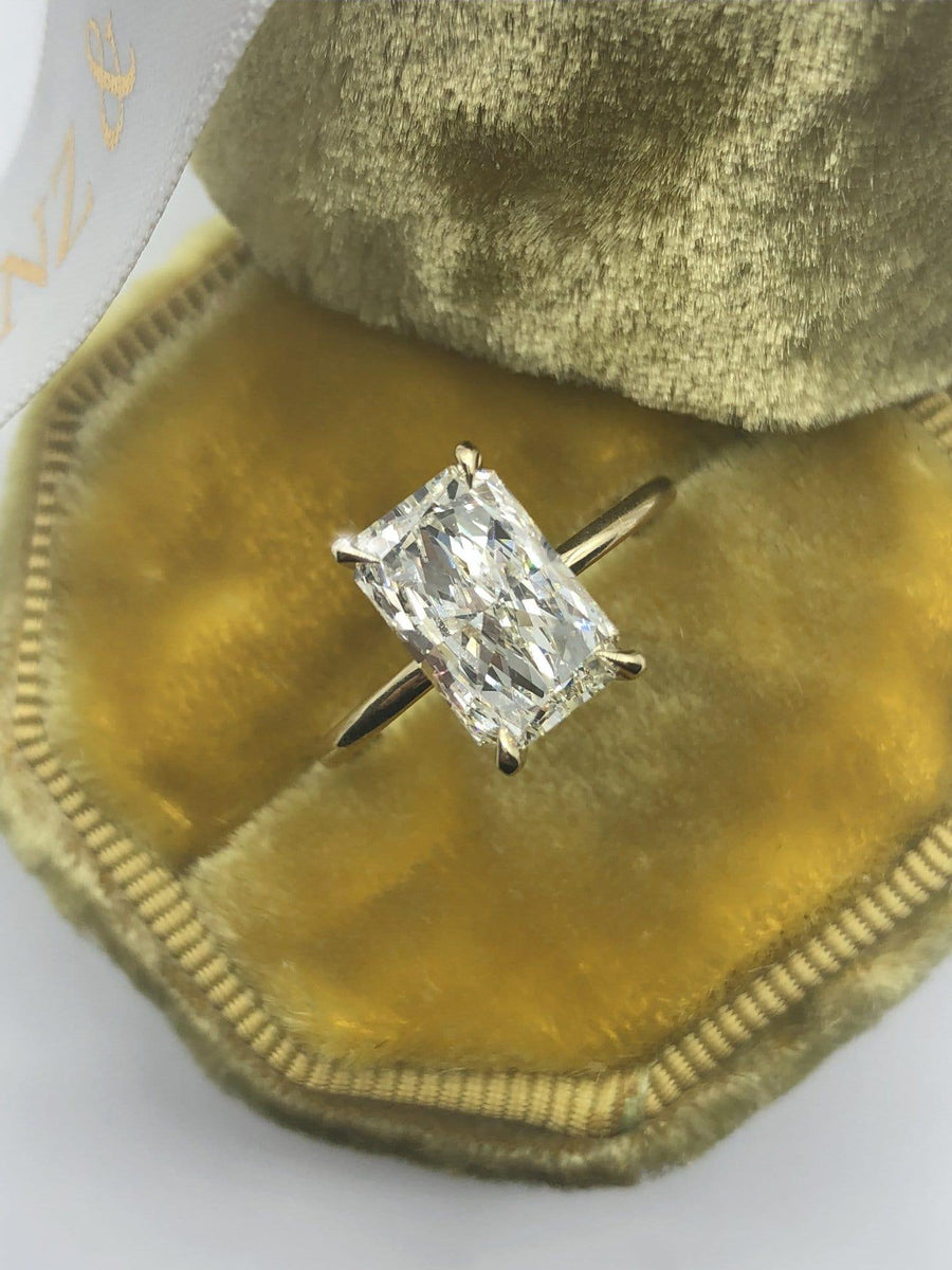 2.20 Carats Radiant Cut Solitaire Hidden Halo Diamond Engagement Ring - BenzDiamonds