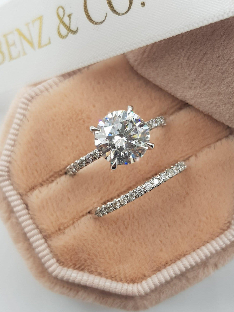 2.50 Carats Round Brilliant Cut Micropave Side Stones Hidden Halo Diamond Engagement Bridal Set - BenzDiamonds