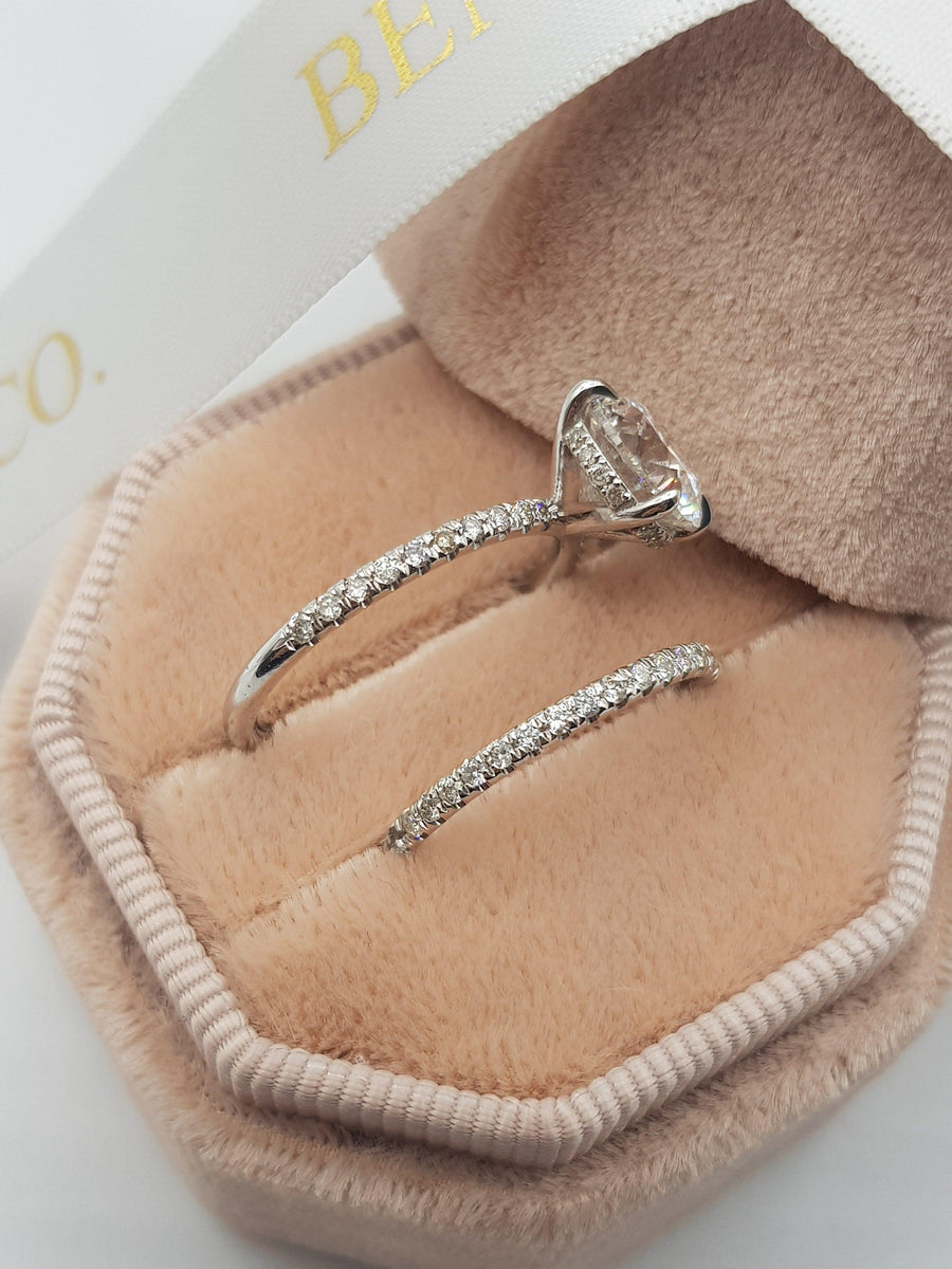 2.50 Carats Round Brilliant Cut Micropave Side Stones Hidden Halo Diamond Engagement Bridal Set - BenzDiamonds
