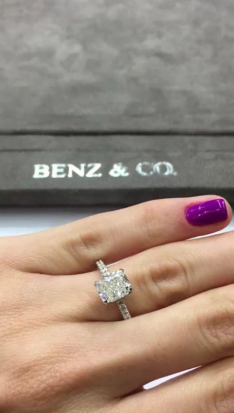2.30 Carats Cushion Cut Micropave Side Stones Hidden Halo Diamond Engagement Ring - BenzDiamonds