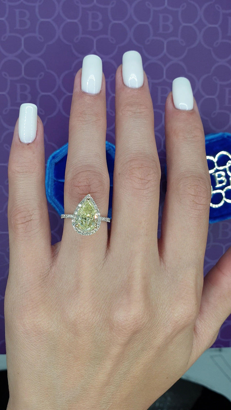 3.50 Carats Fancy Yellow Pear Shape Micropaved Halo Side Stones Diamond Engagement Ring - BenzDiamonds