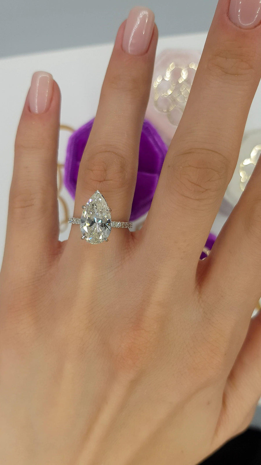 4.65 Carats Pear Shape Side Stones Majestic Hidden Halo Diamond Engagement Ring - BenzDiamonds