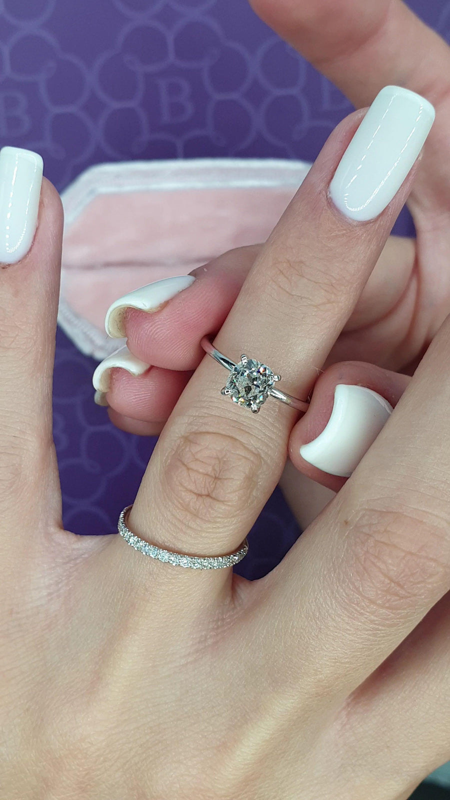1.10 Carats Old Mine Cushion Cut Solitaire Diamond Engagement Ring - BenzDiamonds