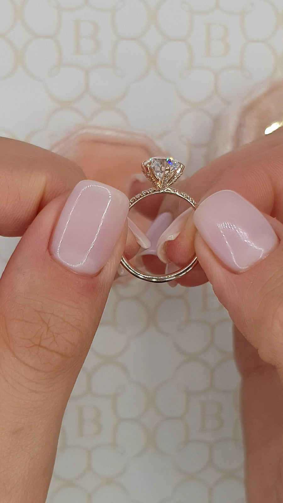 2 Carats Round Brilliant Cut Micropave Side Stones Accented Prongs Diamond Engagement Ring in Rose Gold - BenzDiamonds