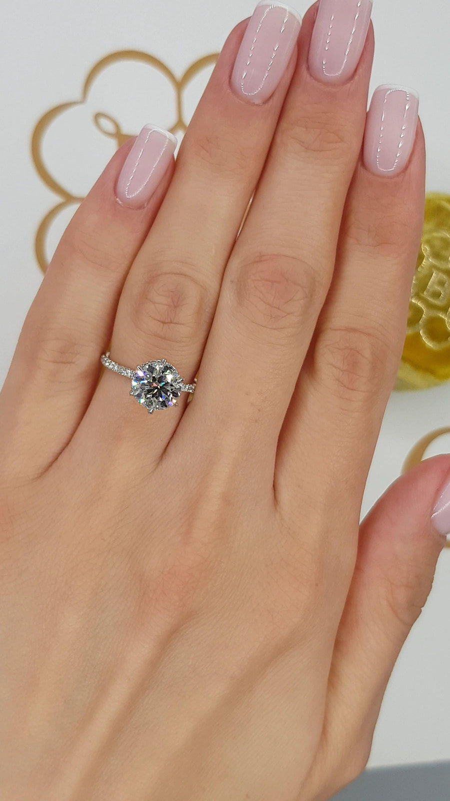 2.55 Carats Round Brilliant Cut Micropave Side Stones Hidden Halo Diamond Engagement Ring - BenzDiamonds