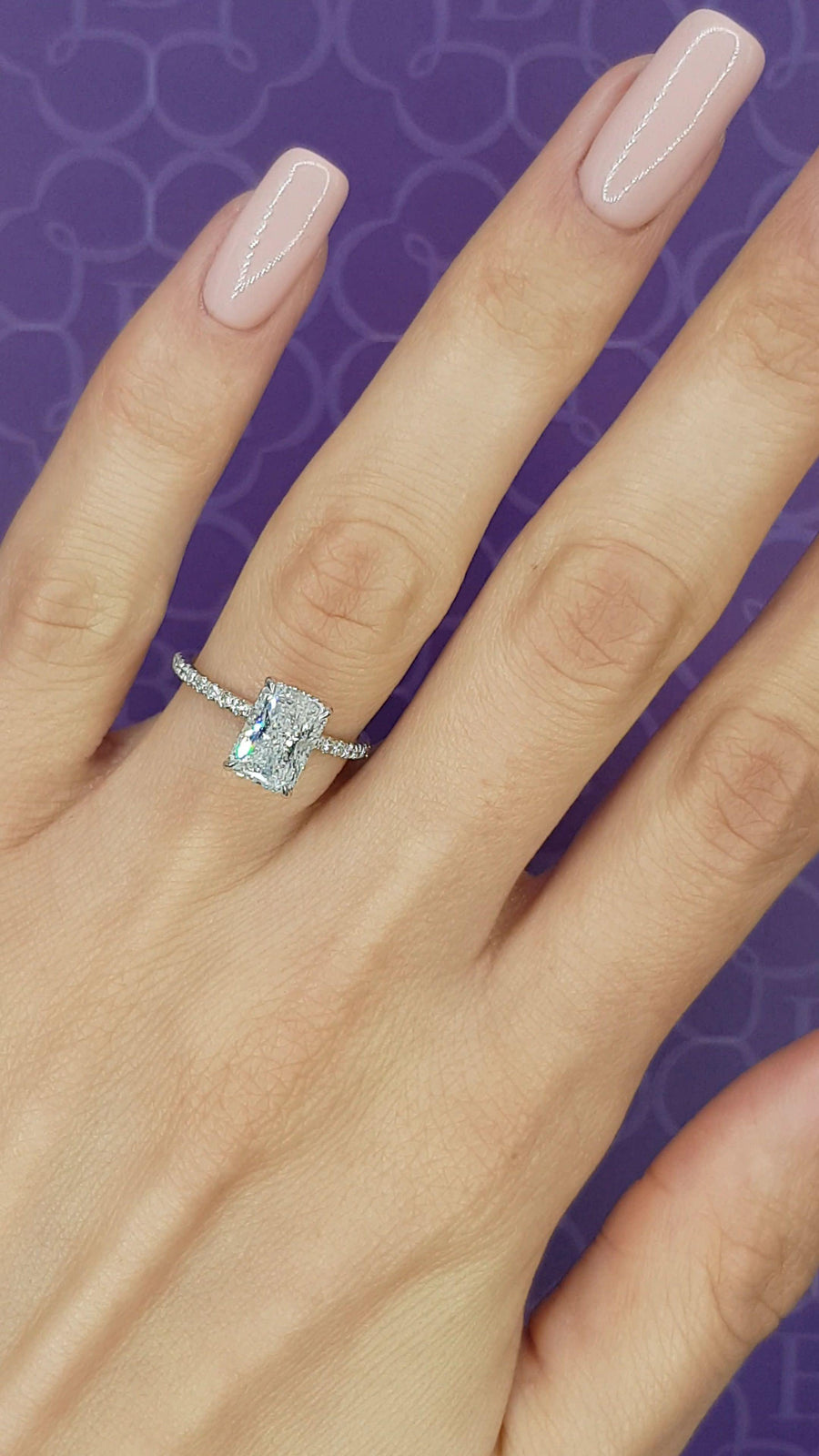 2.52 Carats Radiant Cut Micropaved Side Stones Hidden Halo Diamond Engagement Ring - BenzDiamonds