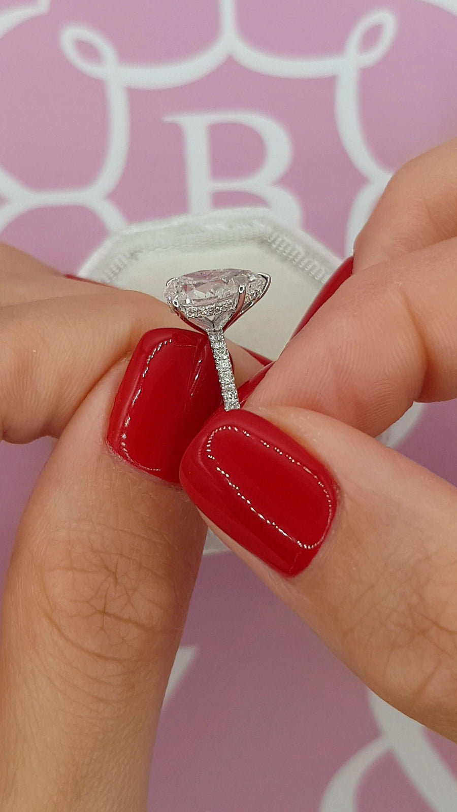 2.55 Carats Pear Shape Side Stones Hidden Halo Diamond Engagement Ring - BenzDiamonds