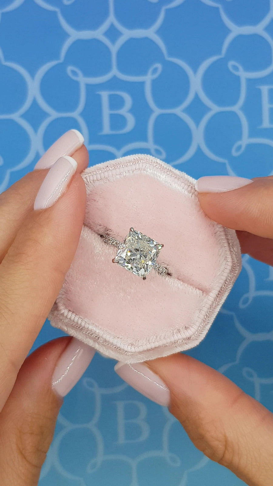 3.50 Carats Cushion Cut Micropave Side Stones Hidden Halo Diamond Engagement Ring - BenzDiamonds