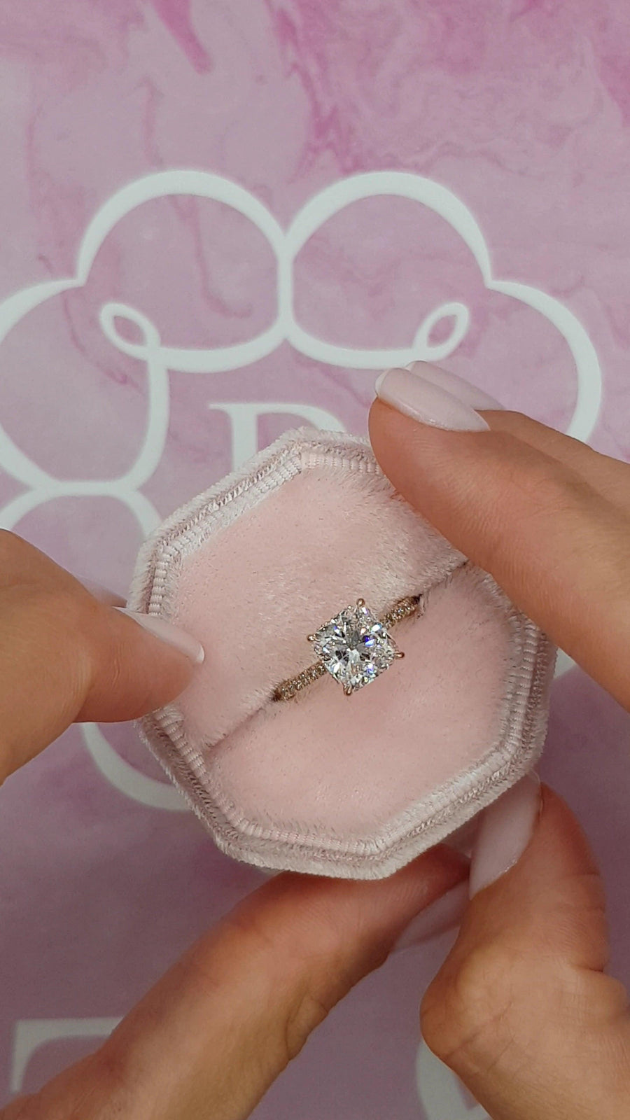 2.80 Carats Cushion Cut Micropave Side Stones Hidden Halo Diamond Engagement Ring - BenzDiamonds