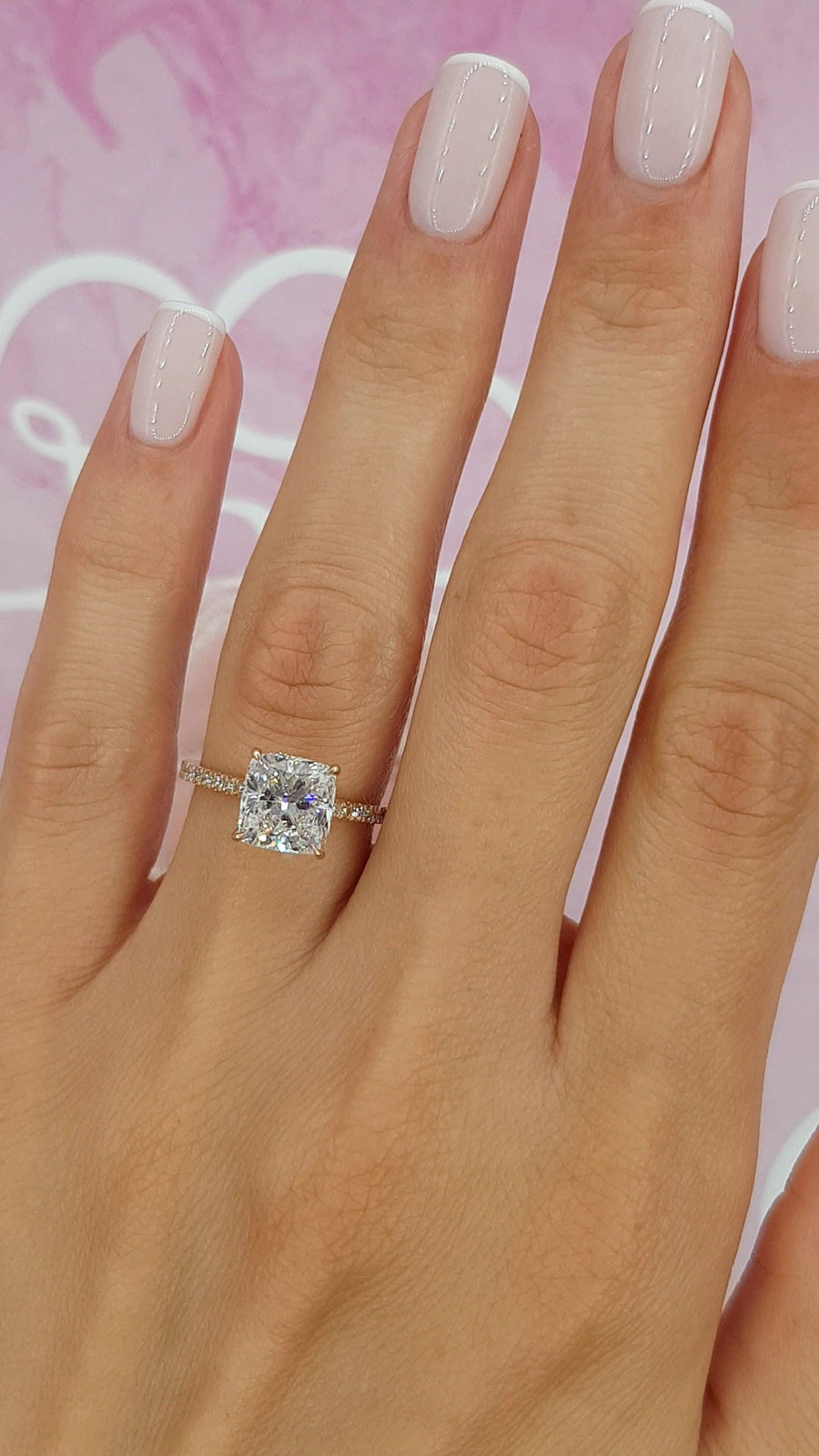 2.80 Carats Cushion Cut Micropave Side Stones Hidden Halo Diamond Engagement Ring - BenzDiamonds
