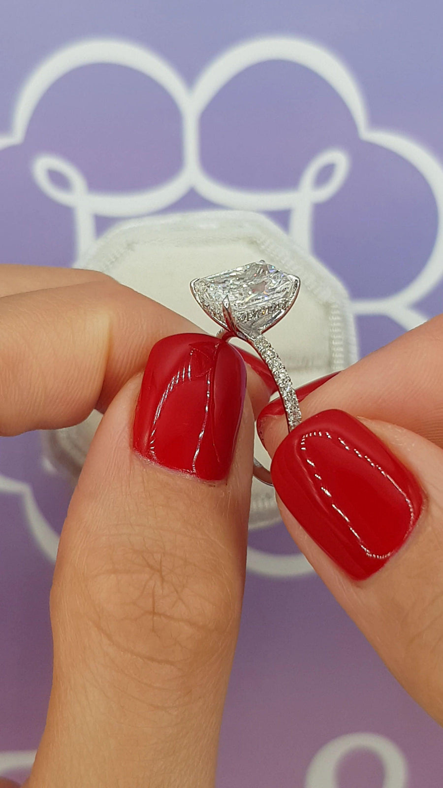3.32 Carats Radiant Cut Micropaved Side Stones Hidden Halo Diamond Engagement Ring - BenzDiamonds