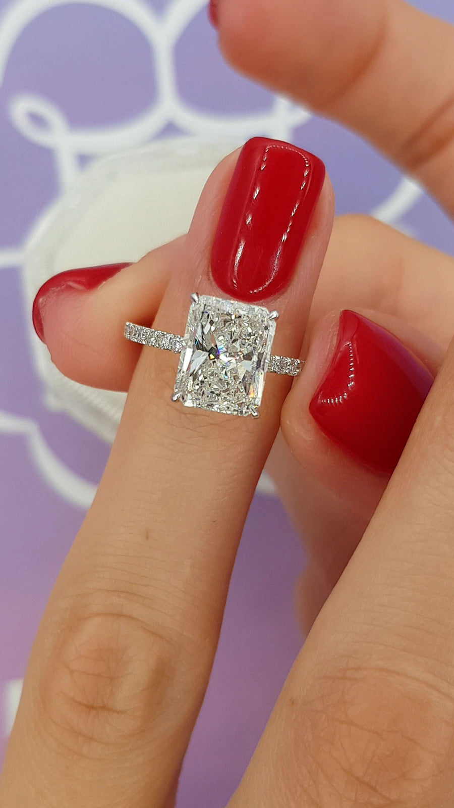 3.32 Carats Radiant Cut Micropaved Side Stones Hidden Halo Diamond Engagement Ring - BenzDiamonds